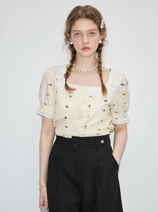 Small Stature Embroidered Lace Shirt