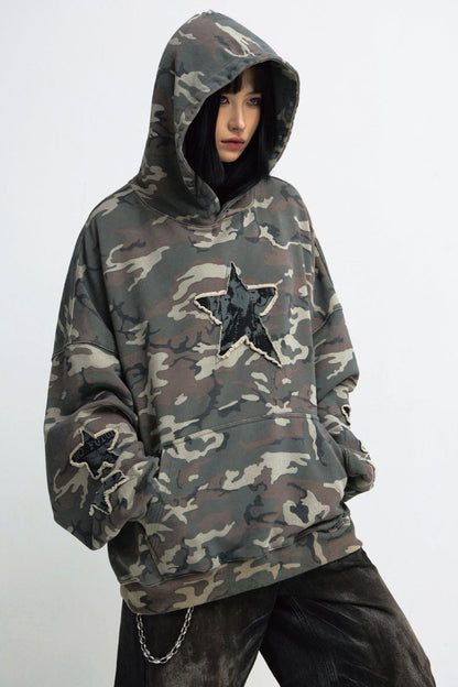 Embroidered Camouflage Hooded Sweatshirt