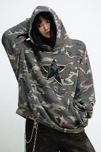 Embroidered Camouflage Hooded Sweatshirt