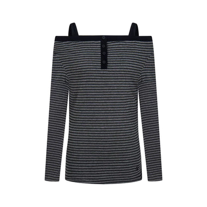 Striped Long Sleeve One Shoulder T-Shirt