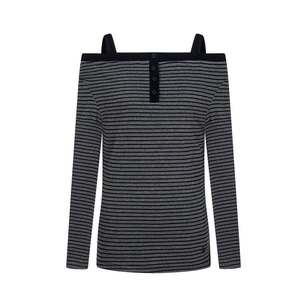 Striped Long Sleeve One Shoulder T-Shirt