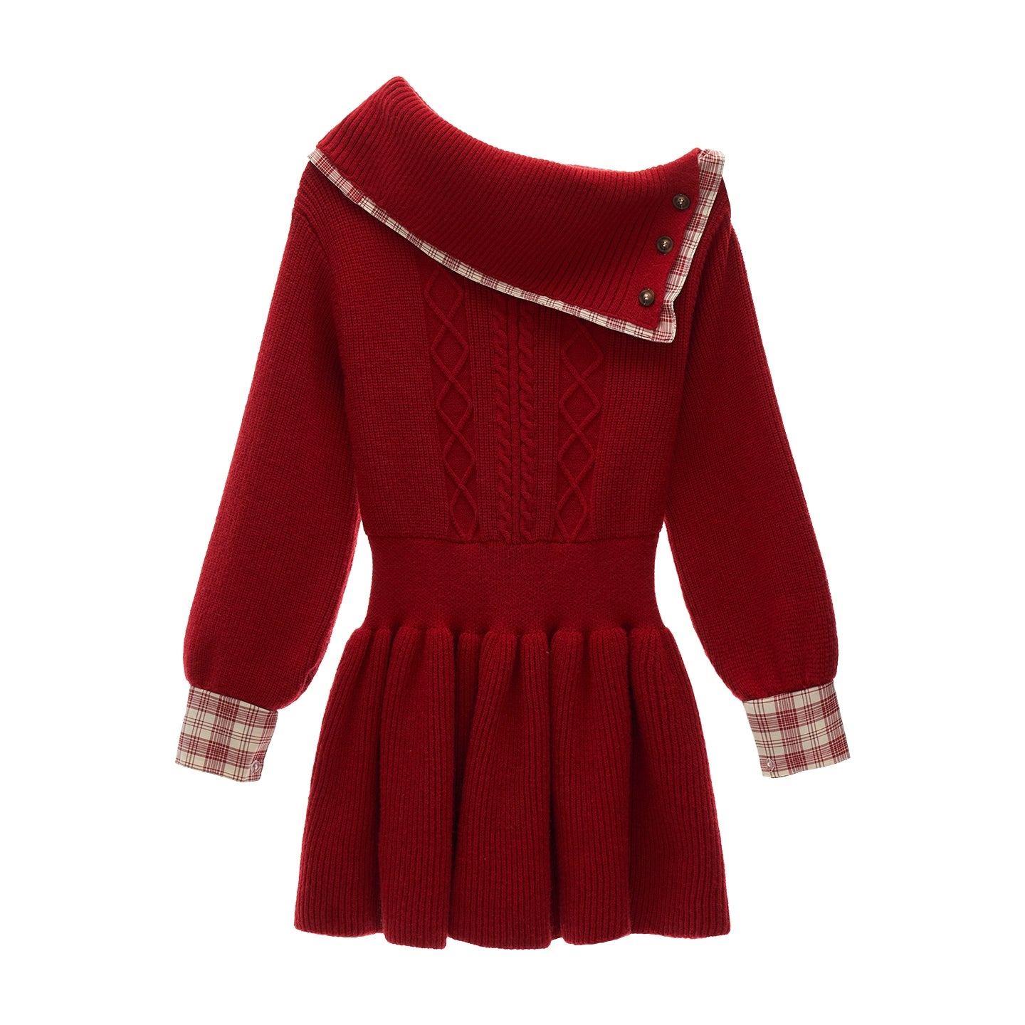 Lazy Red Plaid Sweater Dress