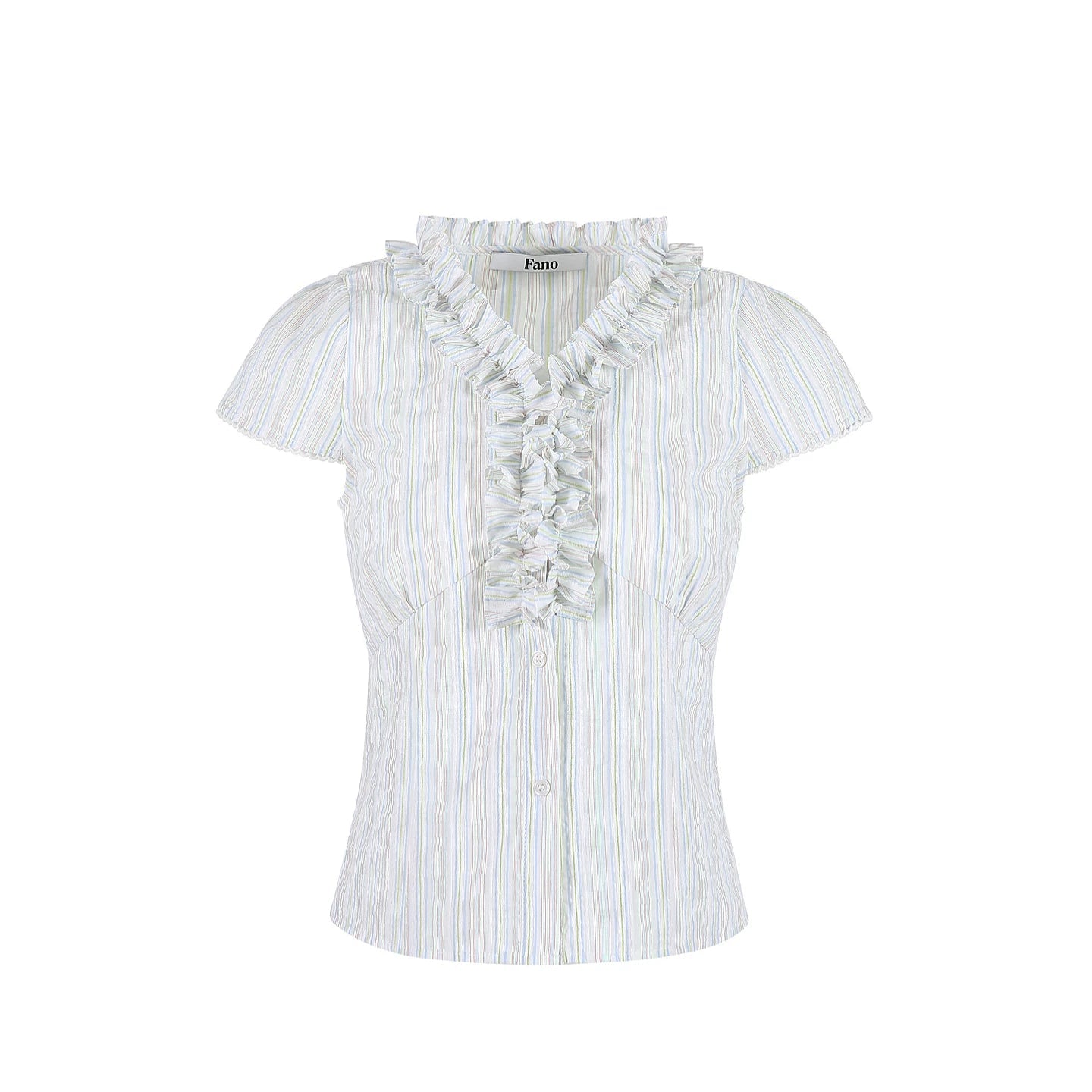Color-Block Striped Ruffled Blouse