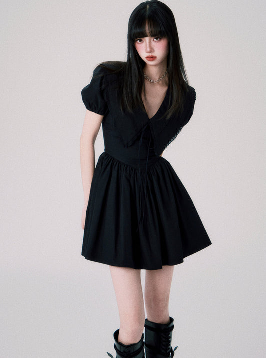 French Doll Neck Puff Sleeve Dress