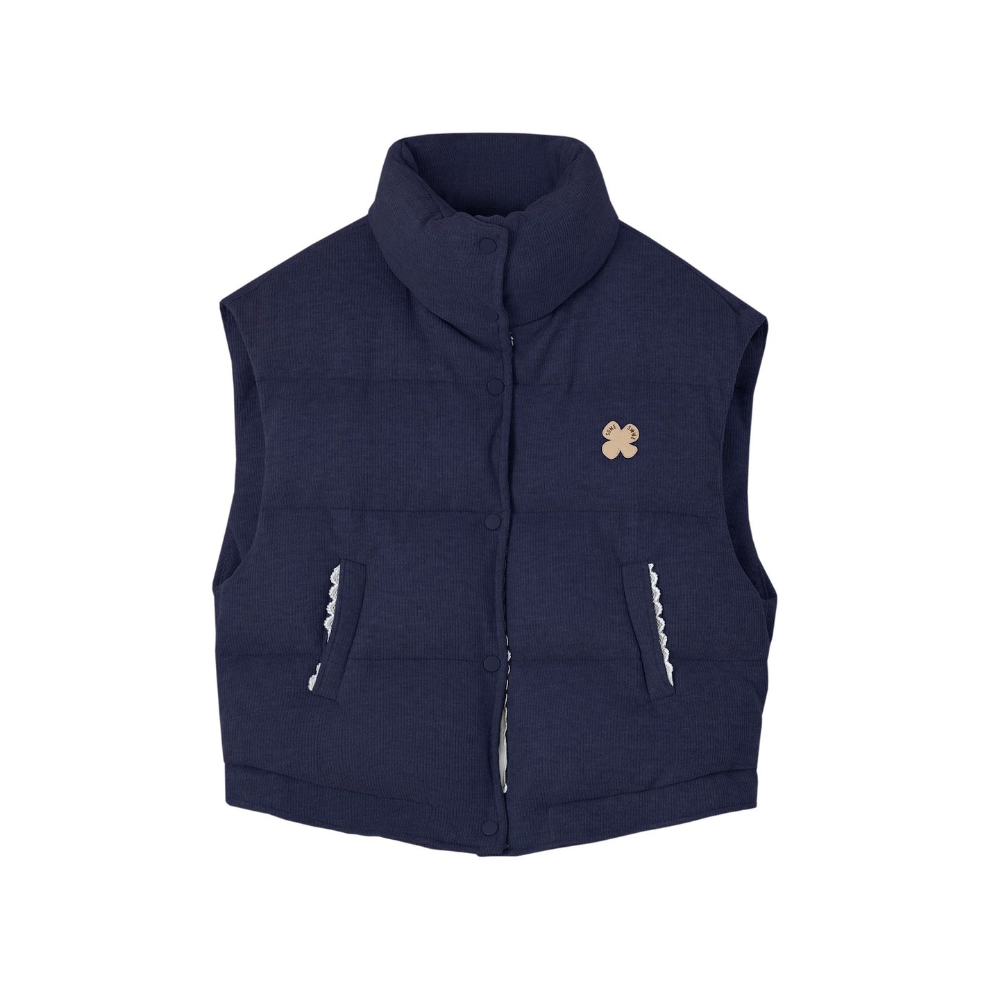 Lace Patchwork Stand Collar Puffer Vest