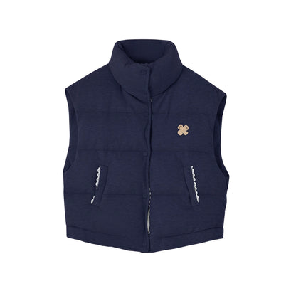 Lace Patchwork Stand Collar Puffer Vest