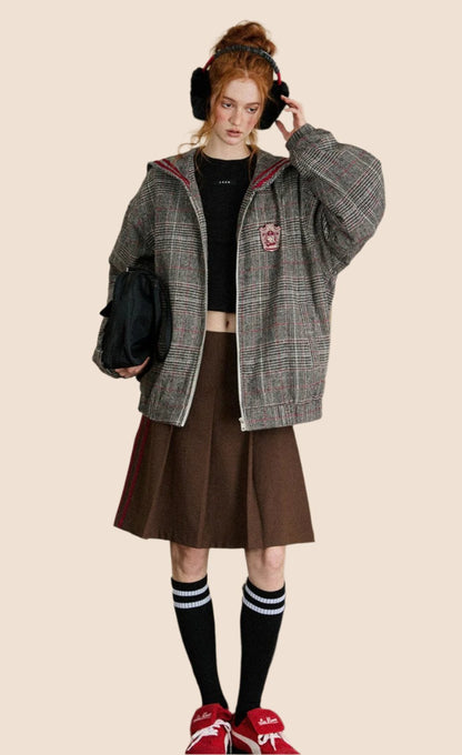 Loose Check Hooded Jacket