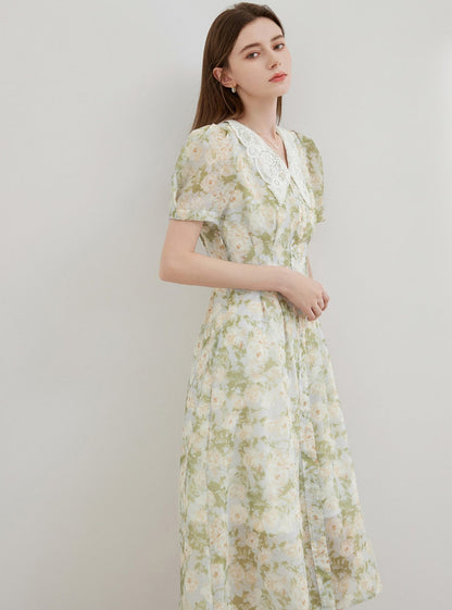 Puff Sleeve Tea Break Long Dress