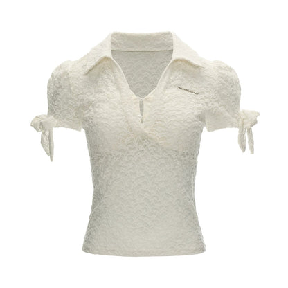 Lace Bow Puff Sleeve Top