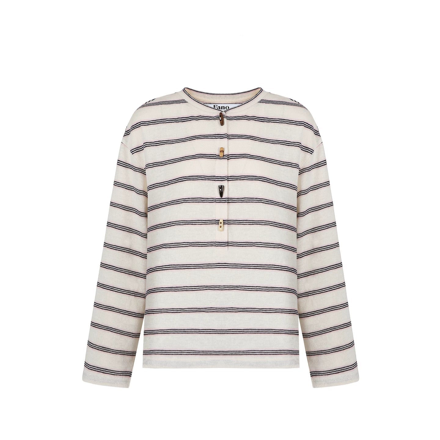 Horn-Button Striped Blouse