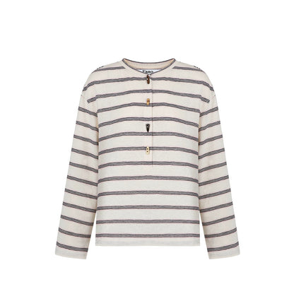 Horn-Button Striped Blouse