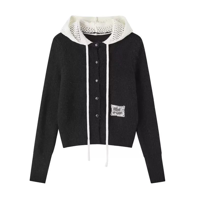 Cut-Out Hooded Knit Cardigan