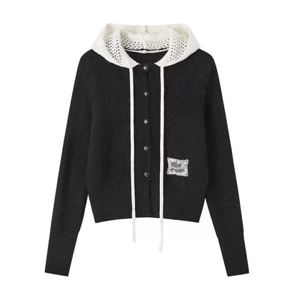 Cut-Out Hooded Knit Cardigan