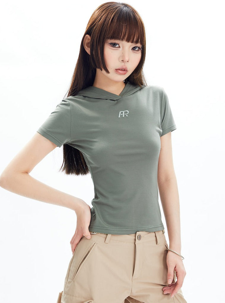 Embroidery Hooded Short Fit T-shirt