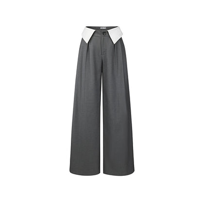 Gray Wide-Leg Suit Pants