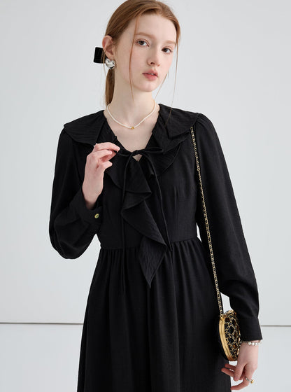 Black Irregular Ruffle Long Dress