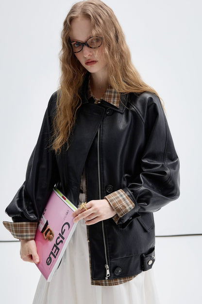 Black PU Leather Biker Jacket