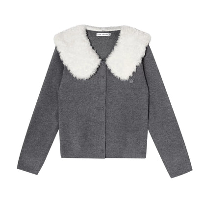 Wool Detachable Fur Collar Cardigan