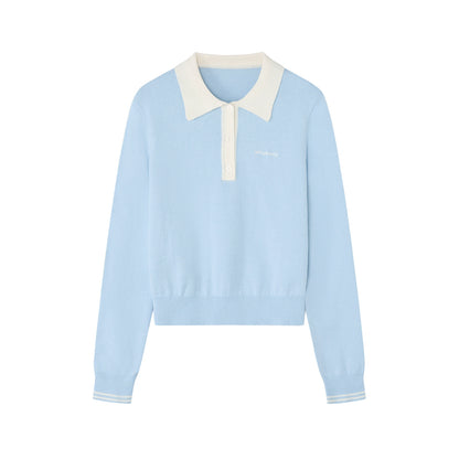 Wool Blend Knit Polo Sweater