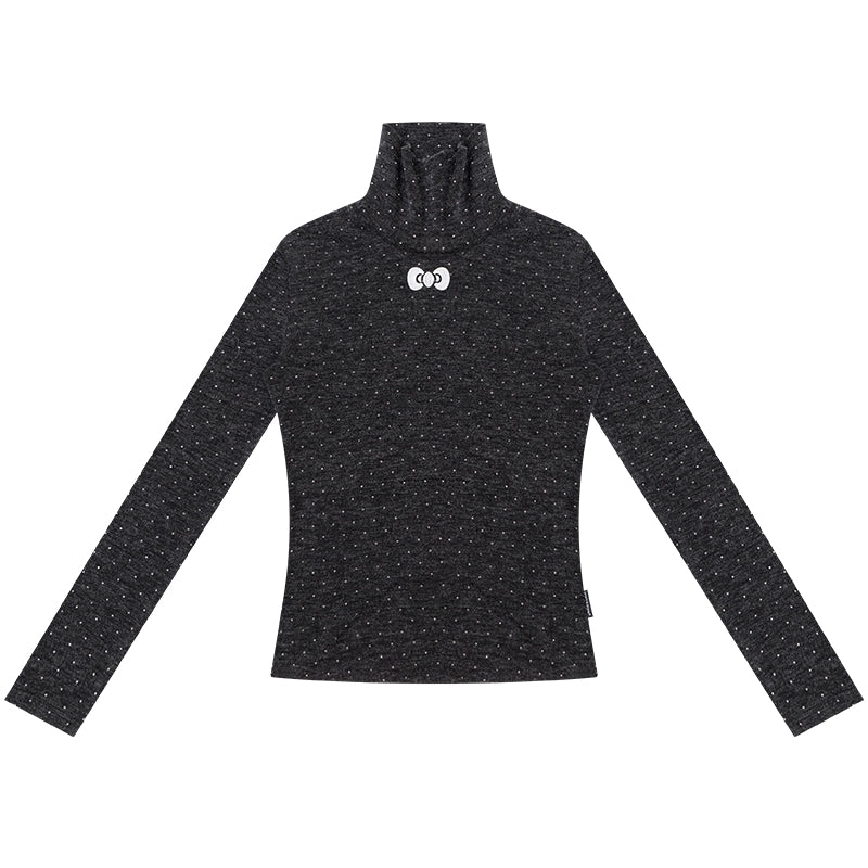 Retro Polka Dot High-Neck Long Sleeve T-Shirt