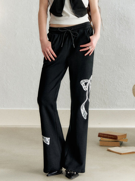 Retro Bow Appliqué Trousers