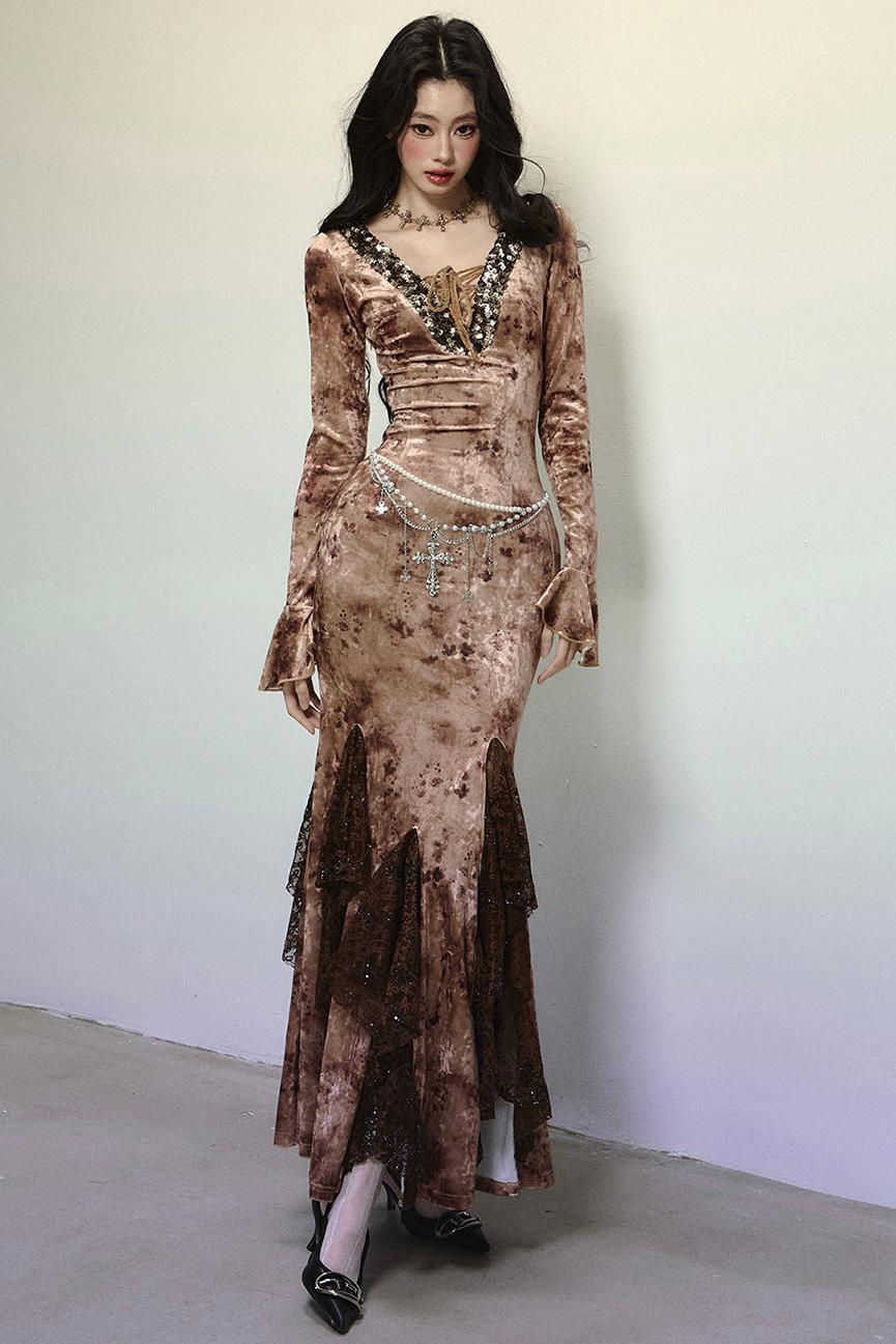 Deep V Mermaid Lace Dress