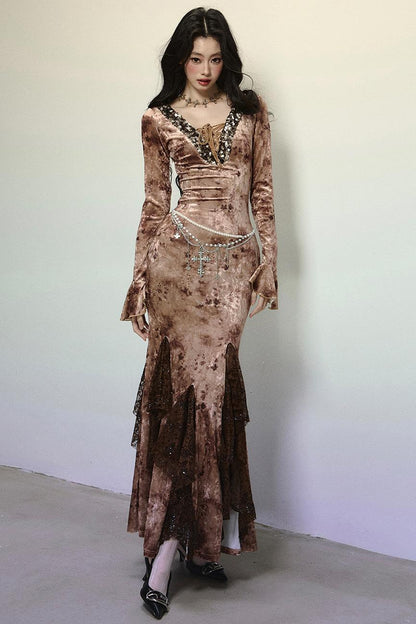 Deep V Mermaid Lace Dress