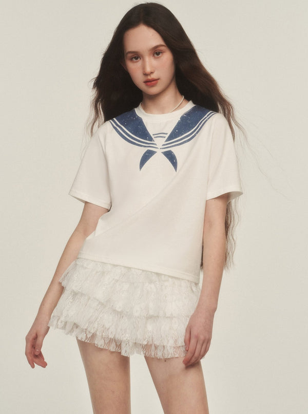 Navy Collar Print T-Shirt