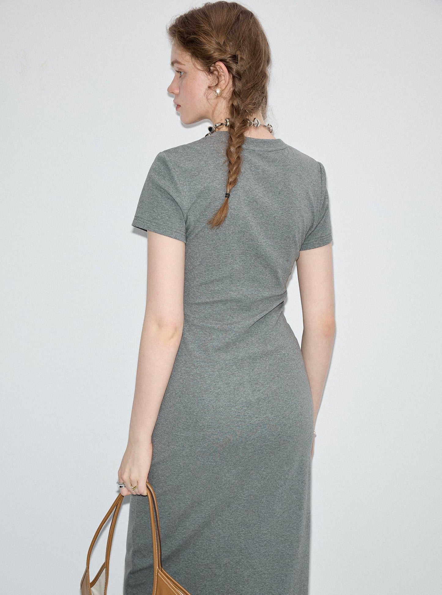 Cinched Waist Slim Round Neck Dress