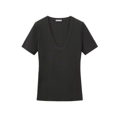 깊은 V넥 슬림 탑