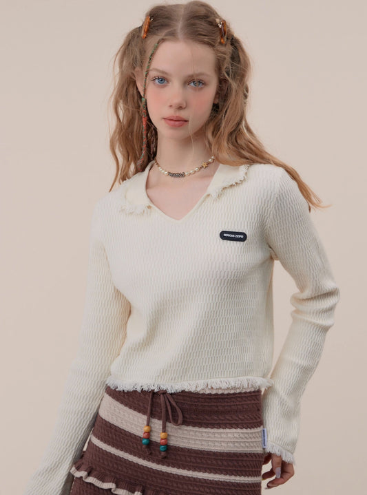 Vintage polo V-neck long sleeve knitted T-shirt