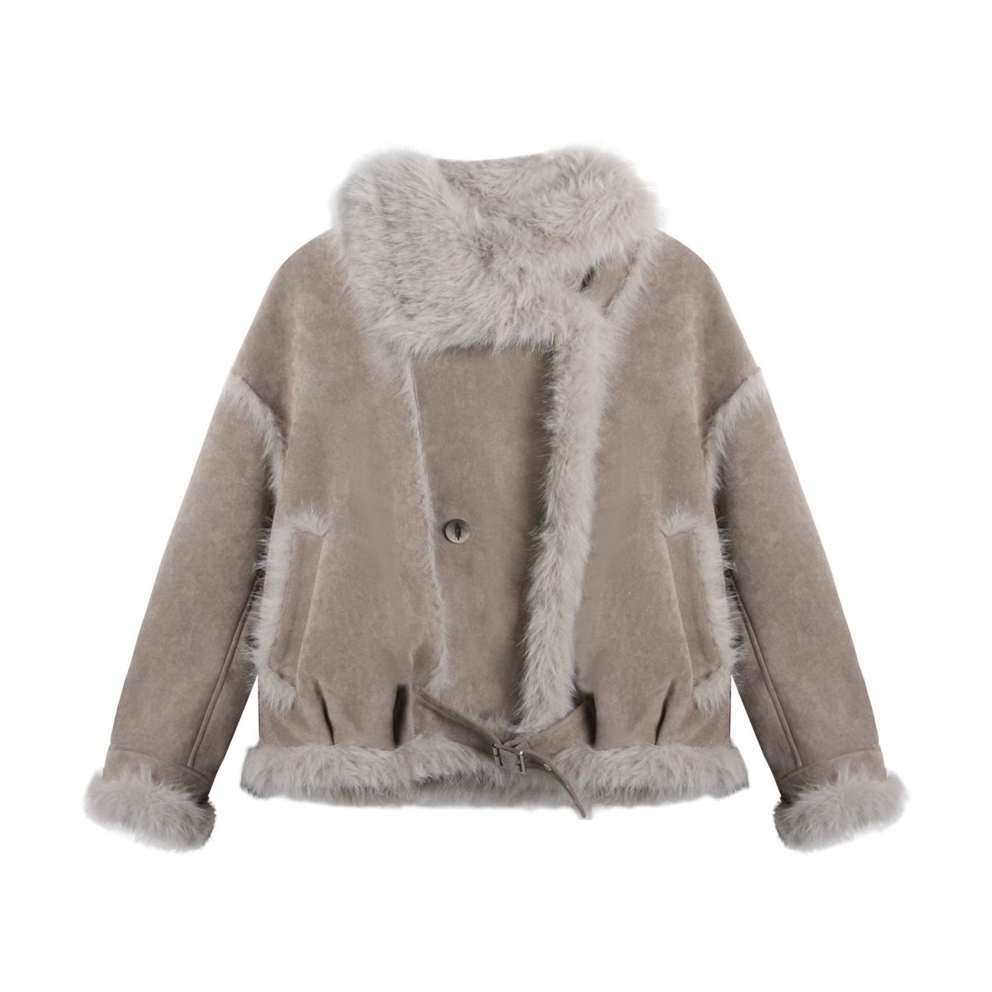 Lapel Shearling Suede Coat