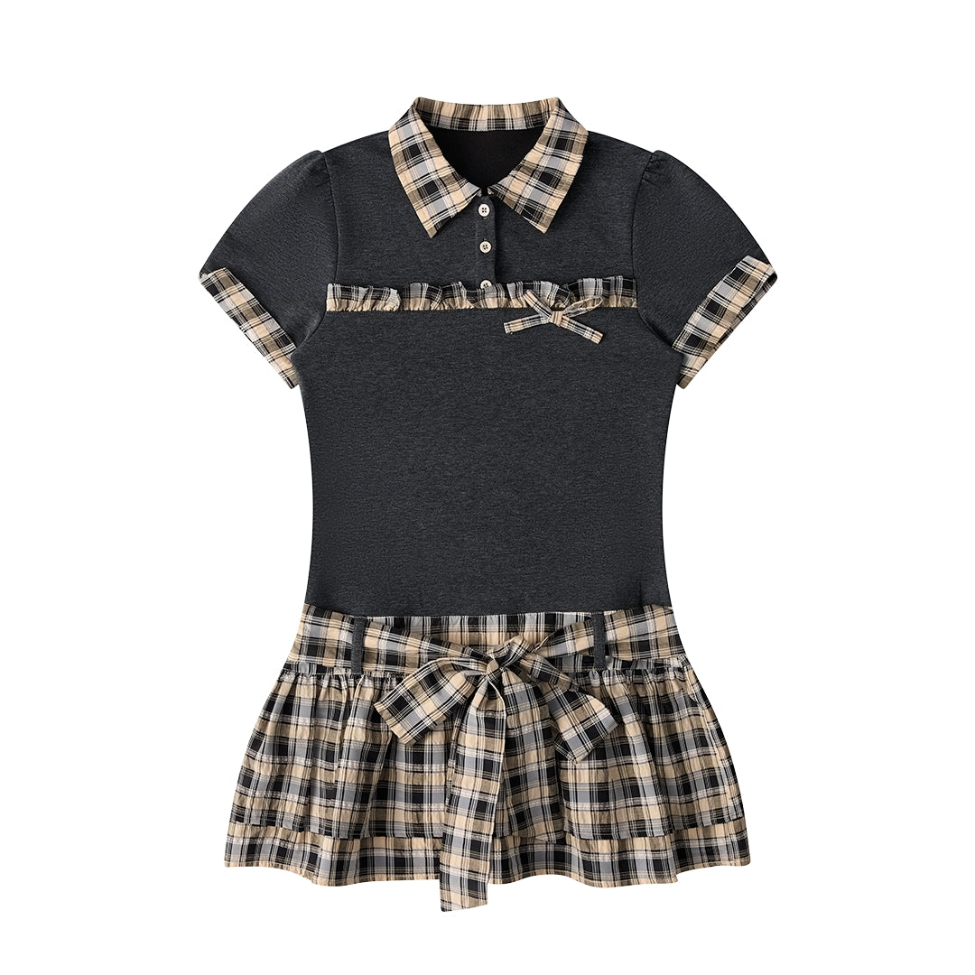 Color Block Bubble Sleeve Dress