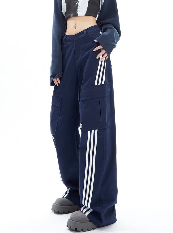 American Vintage Stripe Pockets Versatile Pants
