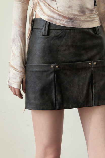 Rivet A-Line Leather Skirt