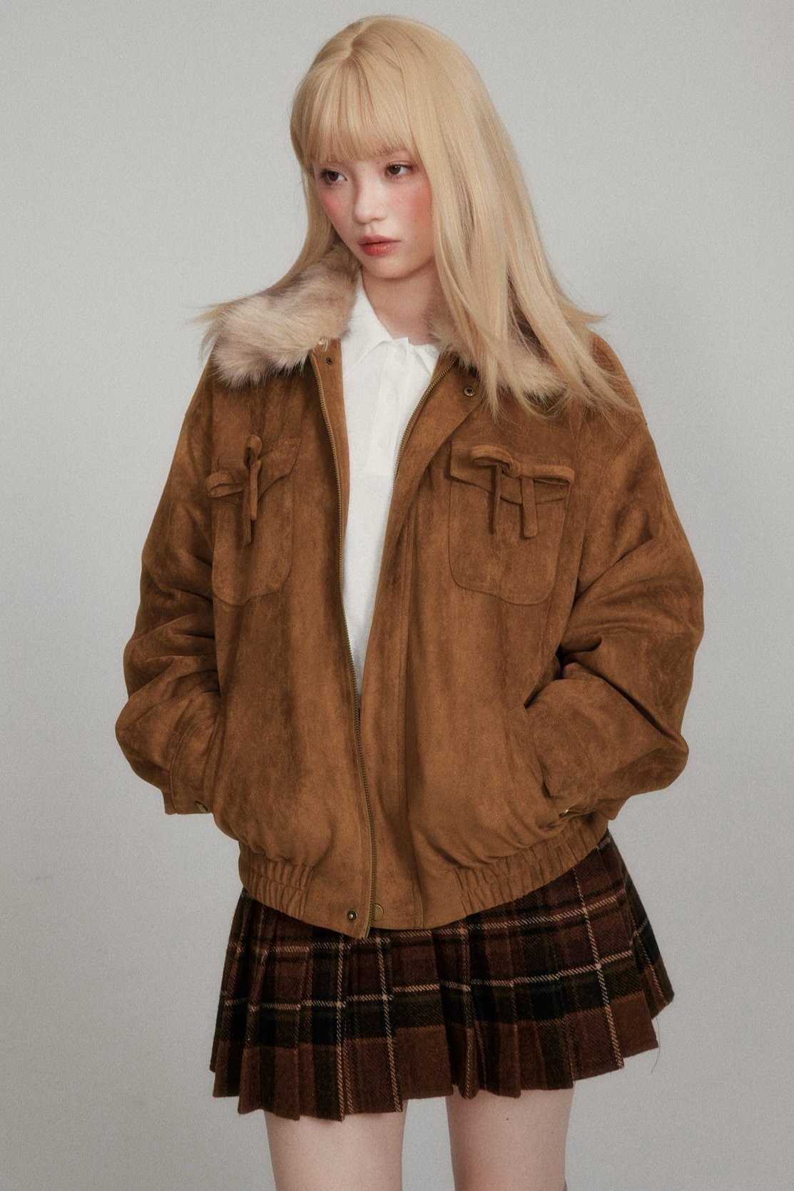 Yellow Brown Imitation Suede Jacket