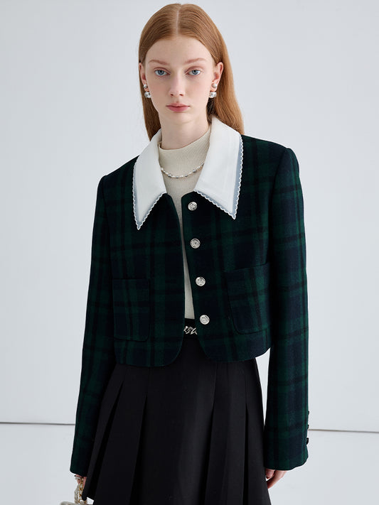 Plaid Panel Shoulder Short Jacket