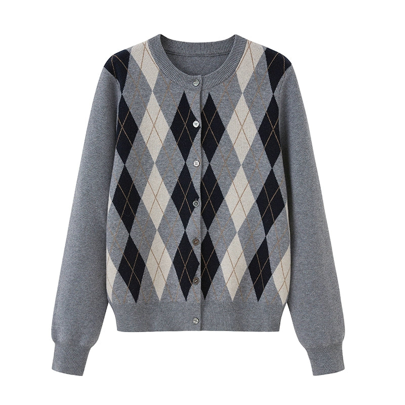 Retro Diamond-Pattern Knit Top