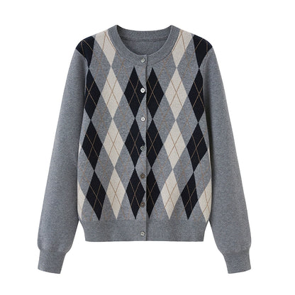 Retro Diamond-Pattern Knit Top