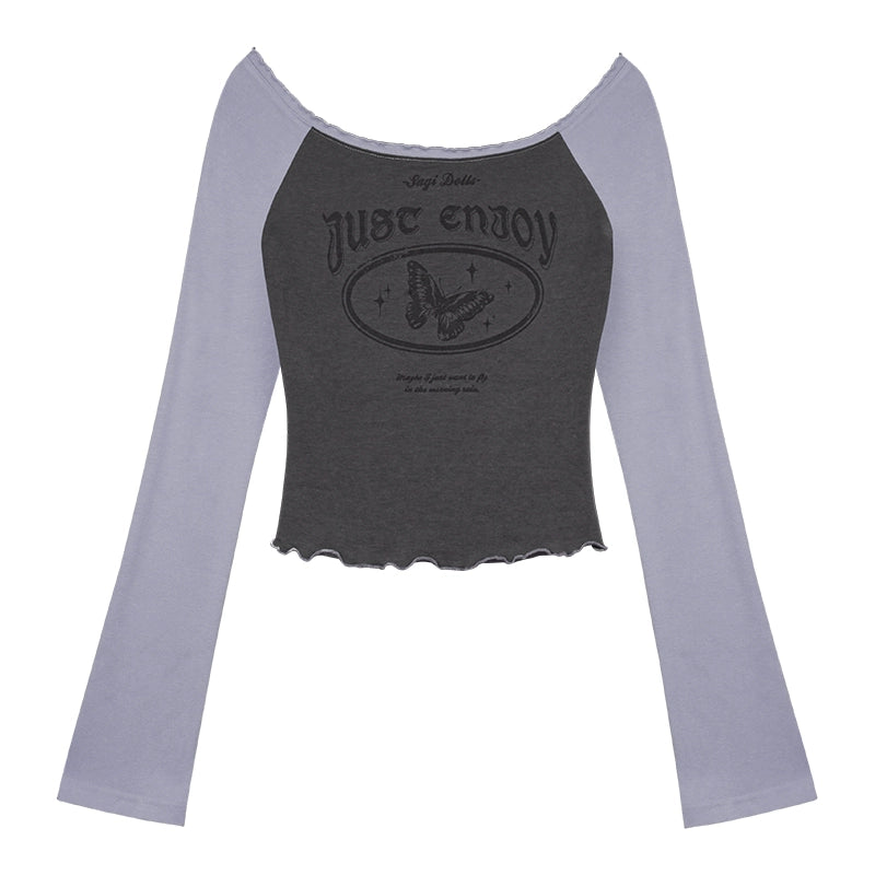 Versatile Gray Purple Scoop Neck T-Shirt