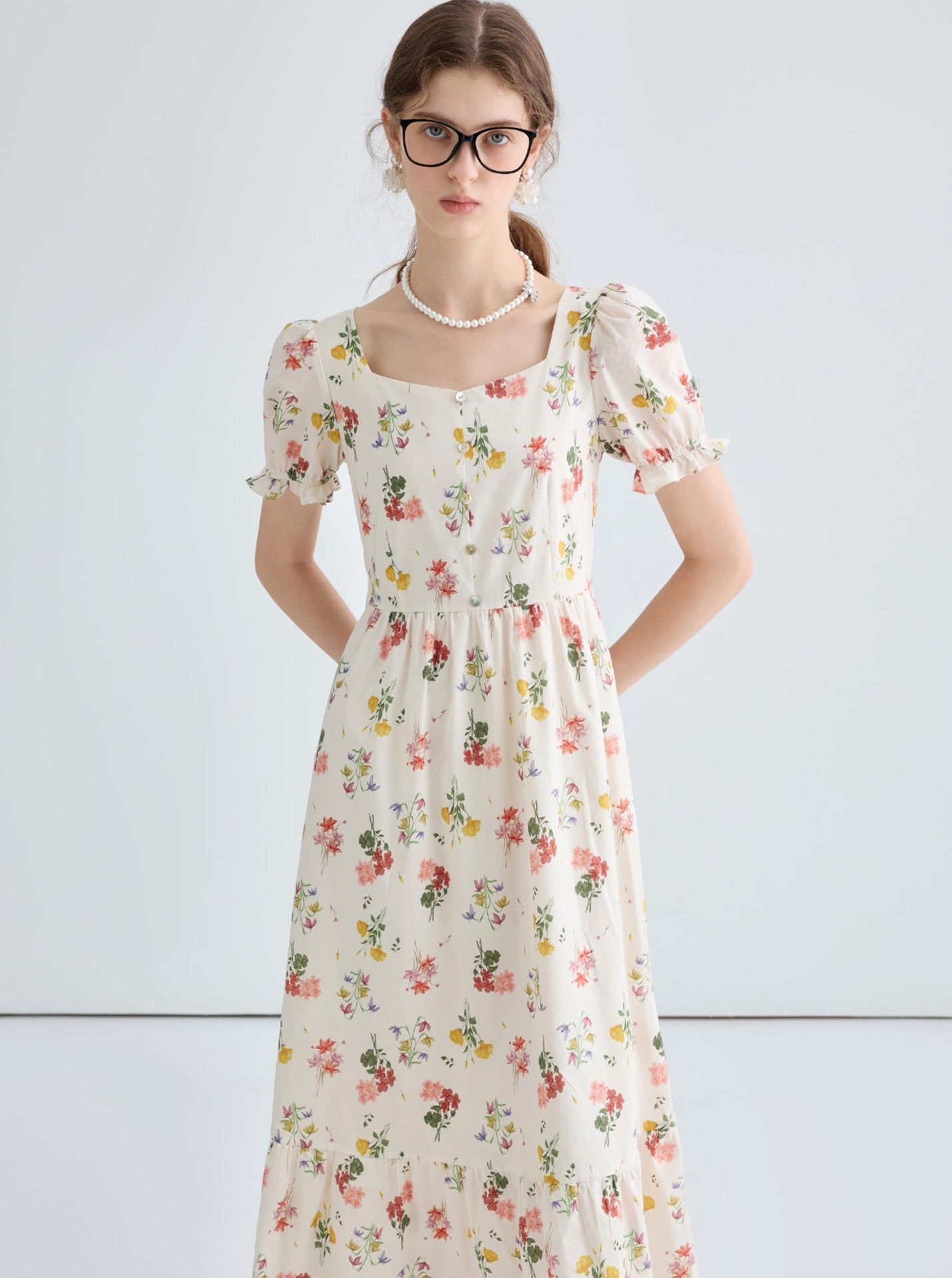 Vintage Floral Puff Sleeve Dress