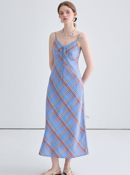 French Niche Cardigan With Check Slip Dress Set-Up