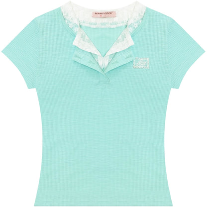 Lace Patchwork Fitted Two-Layer T-Shirt