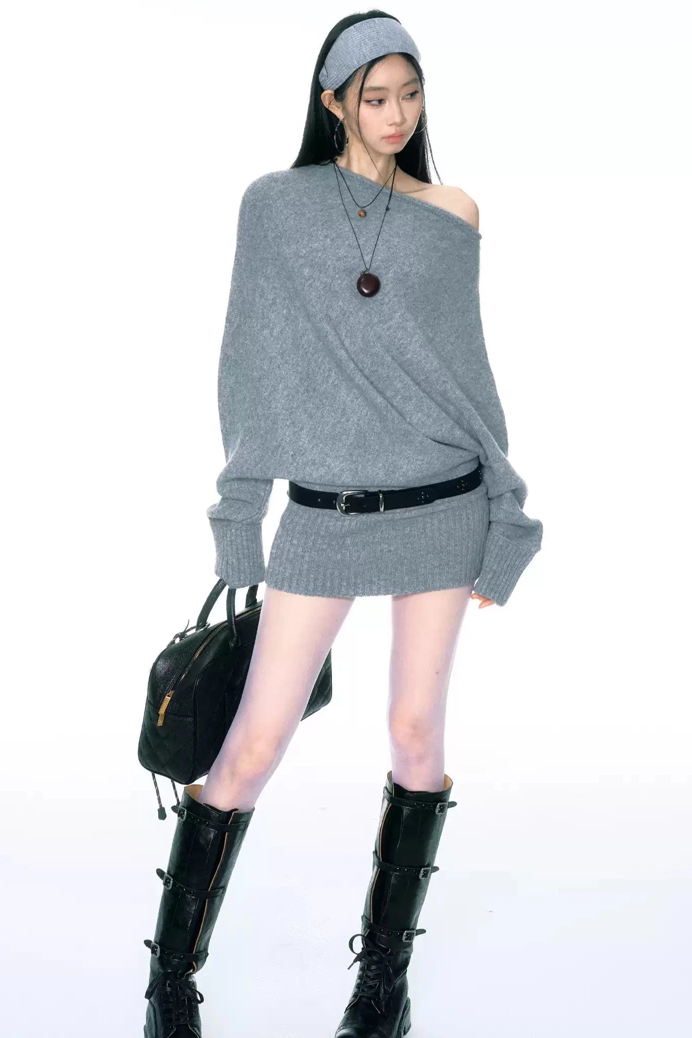 Slanted Shoulder Loose Sweater