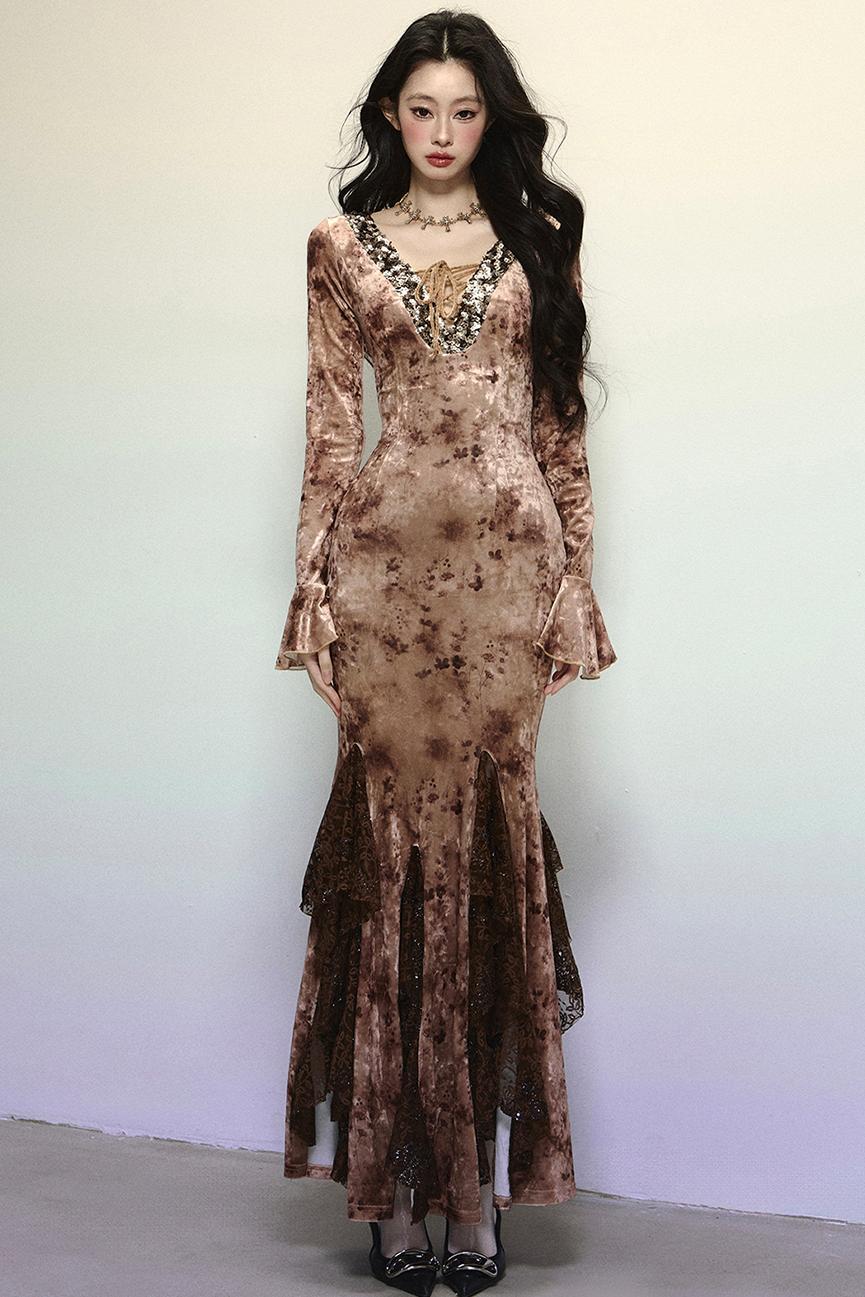 Deep V Mermaid Lace Dress