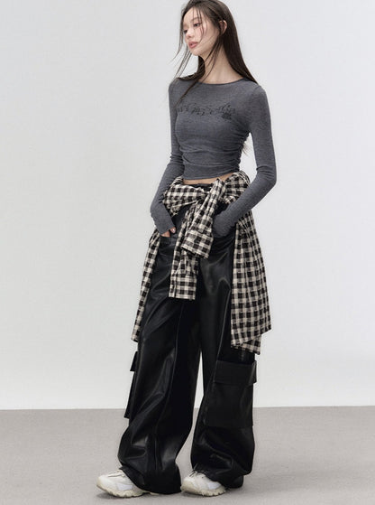 Loose pu leather pants