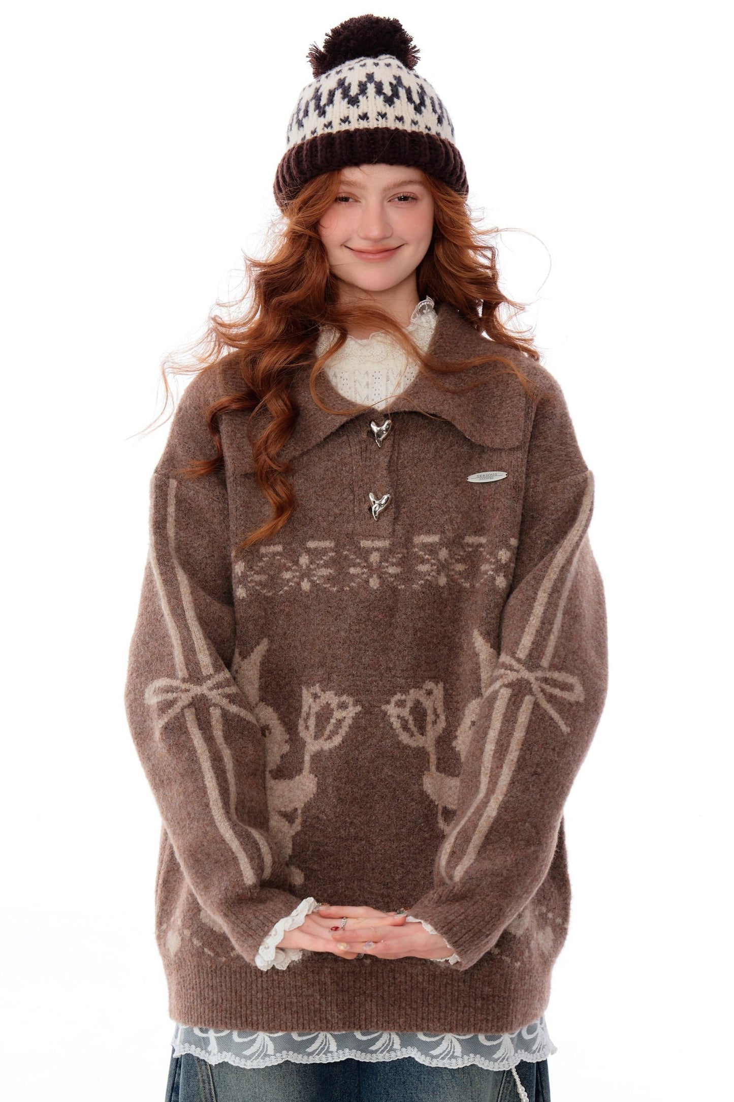 Retro Polo Collar Fair Isle Sweater