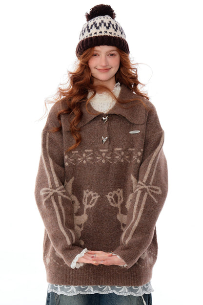 Retro Polo Collar Fair Isle Sweater