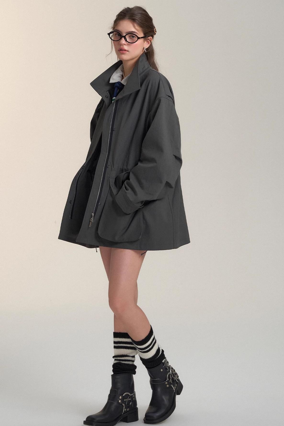 Drawstring Bow Cargo Coat