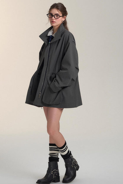 Drawstring Bow Cargo Coat